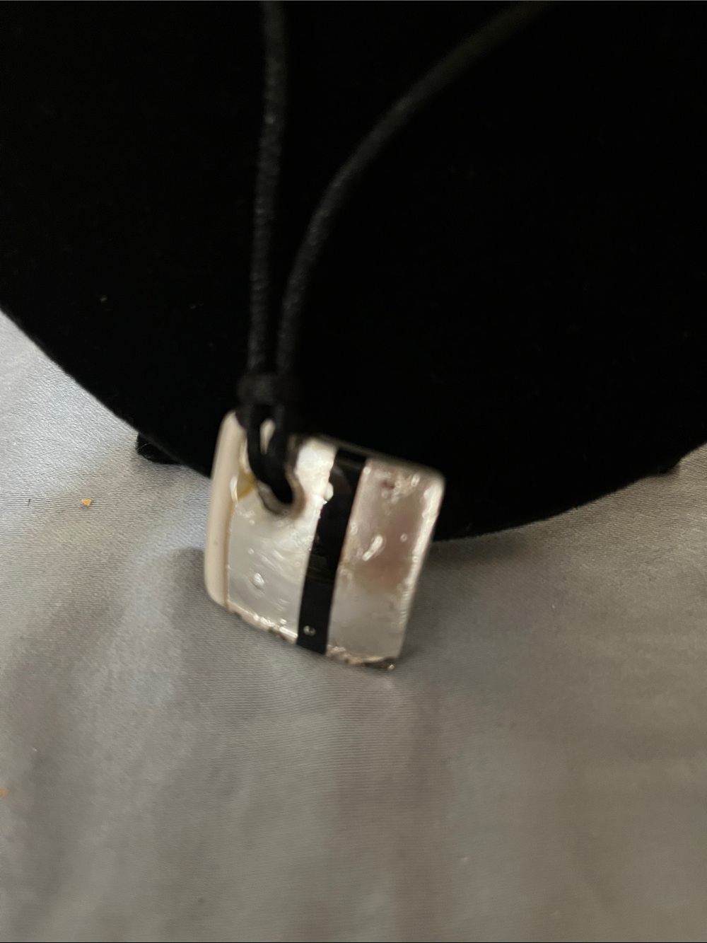 #53 - Murano Silver & Black Pendant Necklace on a Black Silk Cord